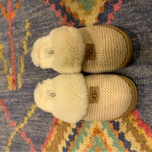 UGG Beige Knit Slippers with Plush Lining